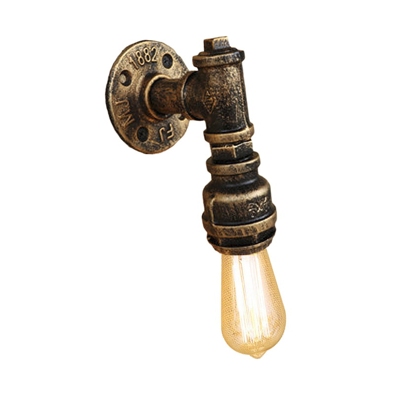 Aged Brass Pipe Wall Sconce Lamp Vintage Industrial Wrought Iron 1 Light Indoor Wall Lighting