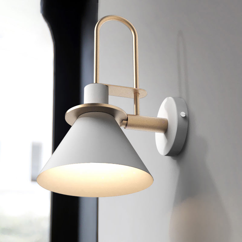 Funnel Shade Metallic Wall Mount Lamp Modernist Style 1 Head Hallway Sconce Lighting in Black/White
