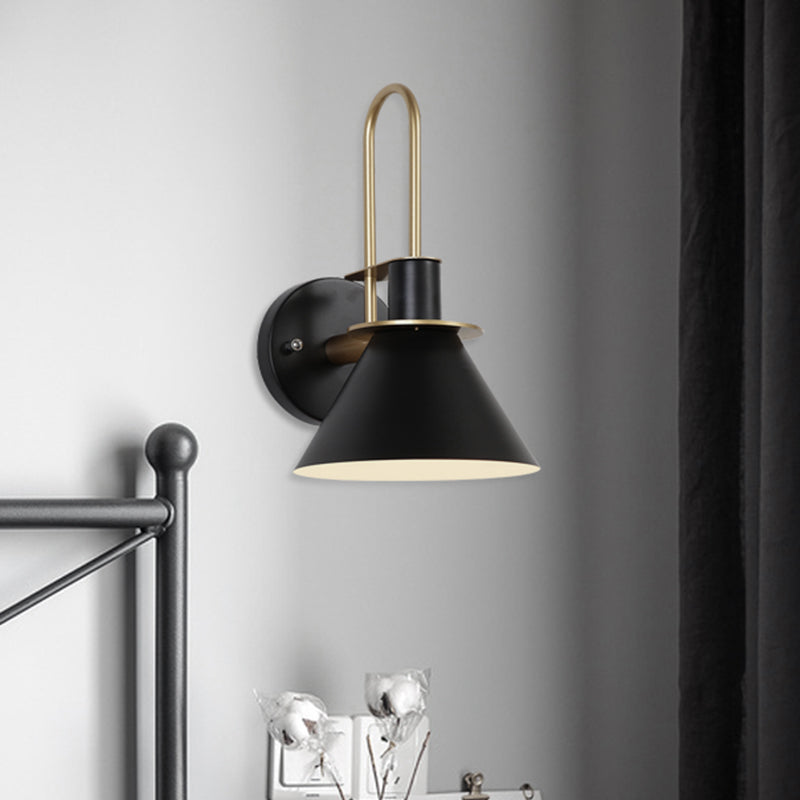 Funnel Shade Metallic Wall Mount Lamp Modernist Style 1 Head Hallway Sconce Lighting in Black/White