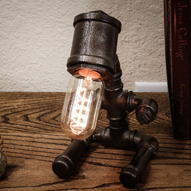 1 leichte metallische Tischbeleuchtung rustikaler Stil Schwarz/Alter Bronze Sitting Roboter Tischlampe mit kahlem Glühbirne