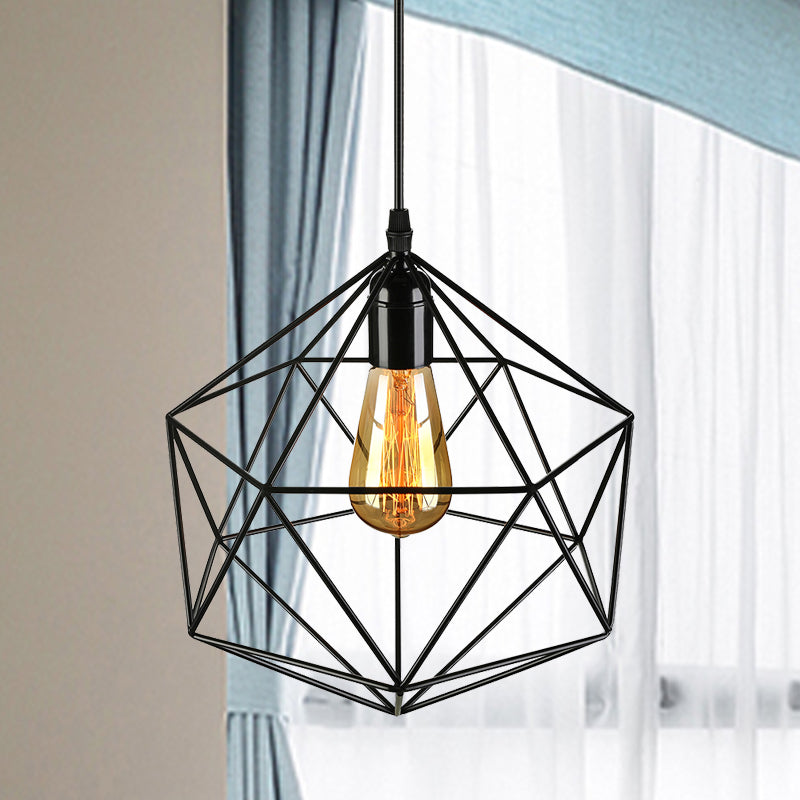 Geometric Metal Pendant Light Industrial 1 Light Living Room Hanging Light in Black/White, 7"/8.5"/11" W
