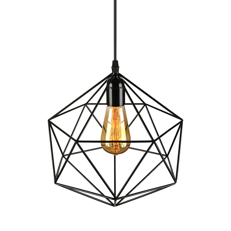Geometric Metal Pendant Light Industrial 1 Light Living Room Hanging Light in Black/White, 7"/8.5"/11" W