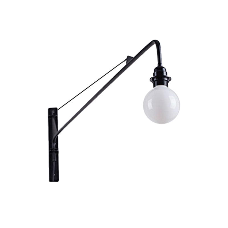 Metal Long Arm Wall Light Fixture with Bare Bulb Industrial Style 1 Light Study Room Sconce Lighting in Black
