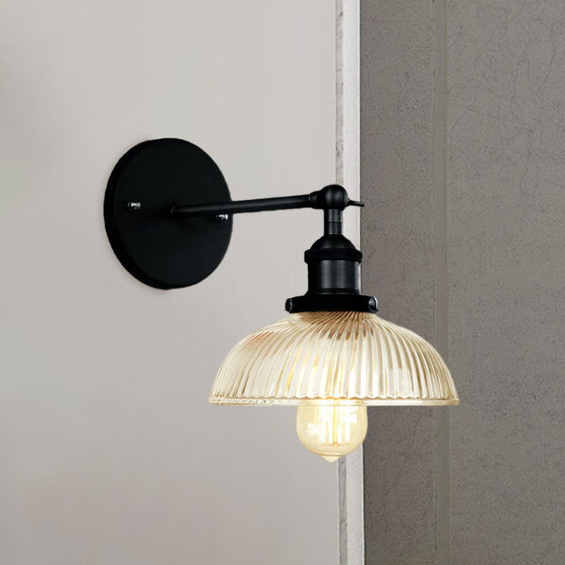 Rustic Style Dome Wall Lighting Fixture 1 Bulb Prismatic Glass Sconce Light in Black/Brass/Weathered Copper