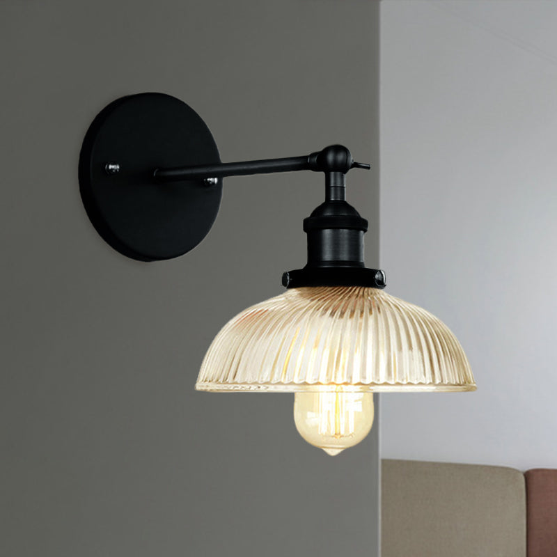 Rustic Style Dome Wall Lighting Fixture 1 Bulb Prismatic Glass Sconce Light in Black/Brass/Weathered Copper