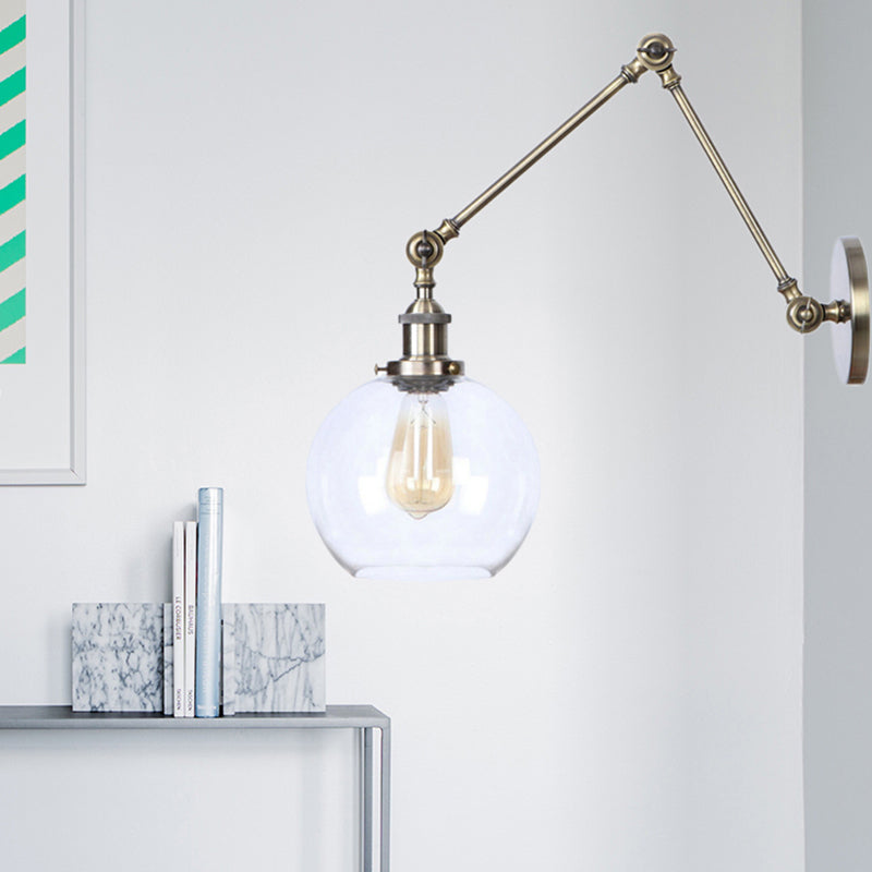 Rustikale Globus Wandbeleuchtung 1 Glühbirne klares Glasleuchten in antikem Messing