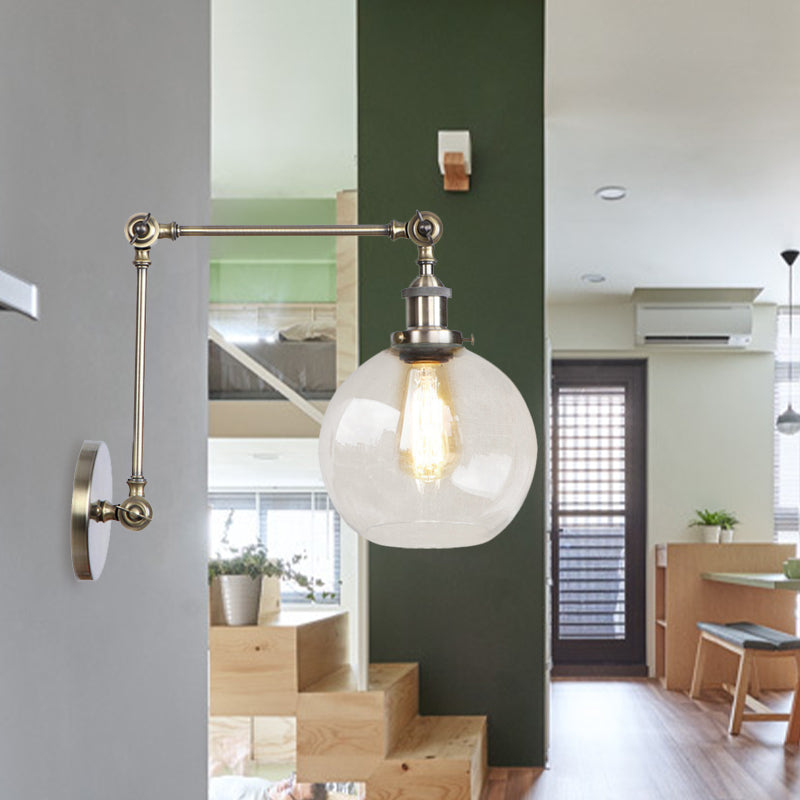Rustikale Globus Wandbeleuchtung 1 Glühbirne klares Glasleuchten in antikem Messing