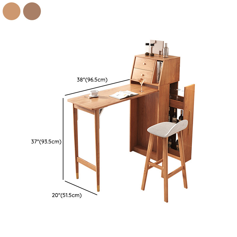 1/2/3 Pieces Bar Stool and Table Set, Folding Solid Wood for Living Room