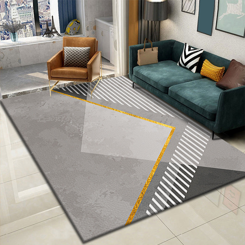 Simple Dark Color Rug Geometric Polyester Rug Stain Resistant Area Carpet for Living Room