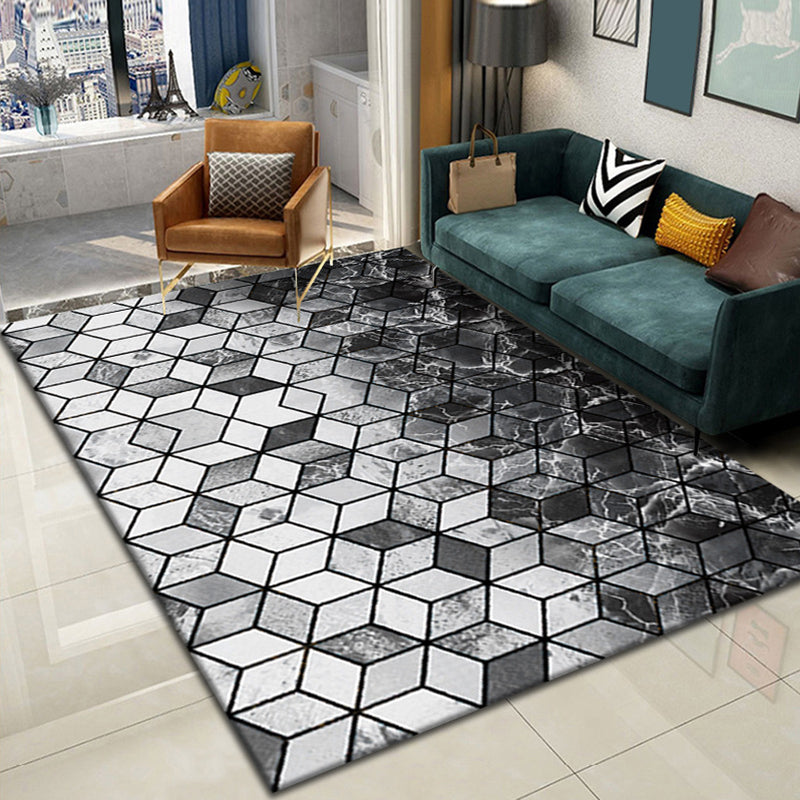 Simple Dark Color Rug Geometric Polyester Rug Stain Resistant Area Carpet for Living Room