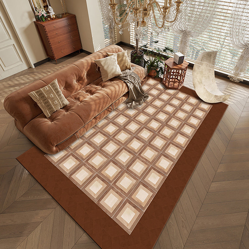 Vintage Check Rug Polyester Indoor Rug Non-Slip Area Carpet for Living Room and Bedroom