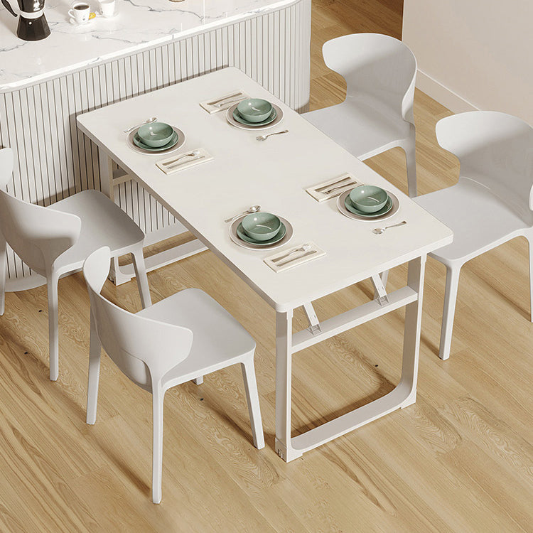 Modern Folding White Dining Table with Steel Sled Base for Dining Room