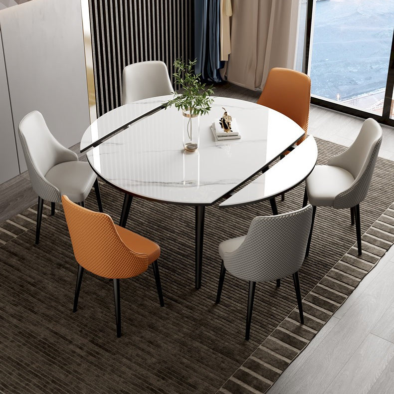 Modern Stone Top Dining Table Extendable for Small Spaces in White