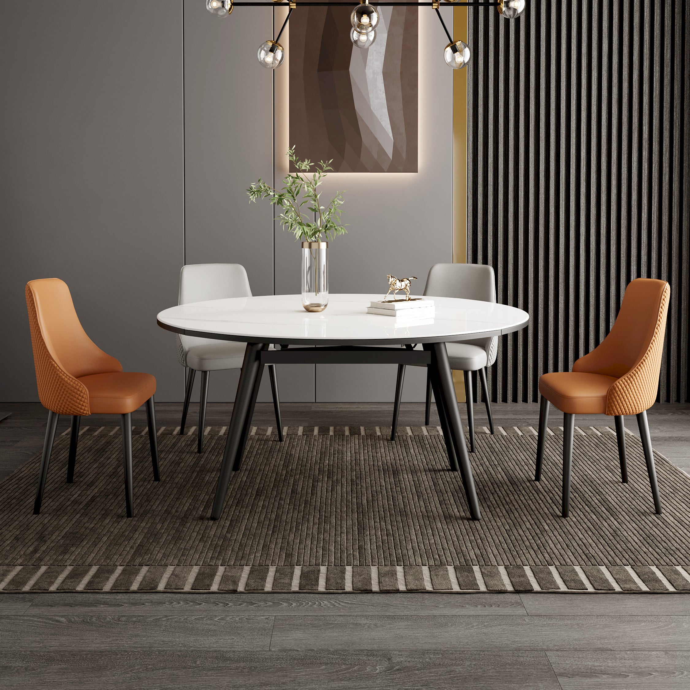 Modern Stone Top Dining Table Extendable for Small Spaces in White