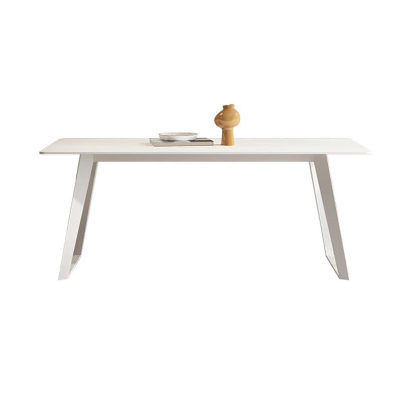 Modern Rectangle Dining Table White Stone Tabletop with Metal Sled Base