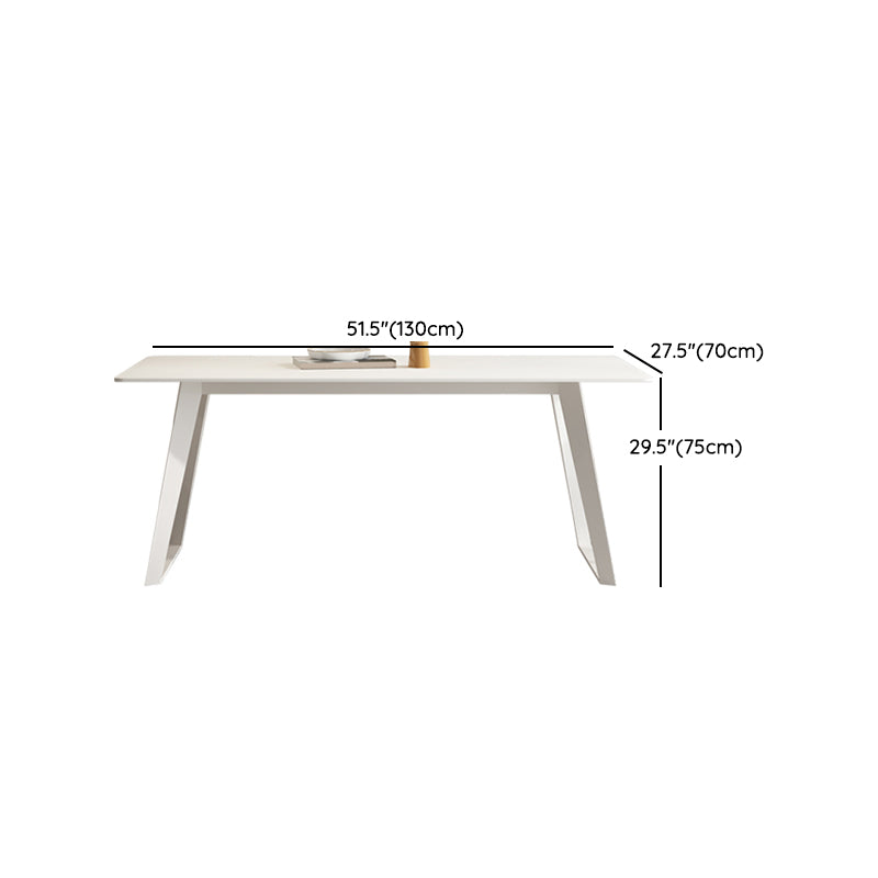Modern Rectangle Dining Table White Stone Tabletop with Metal Sled Base