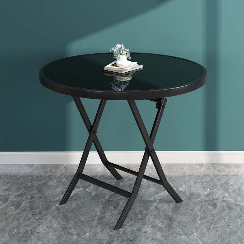Glass Foldable Dining Table for 2 Person with Black Metal Base