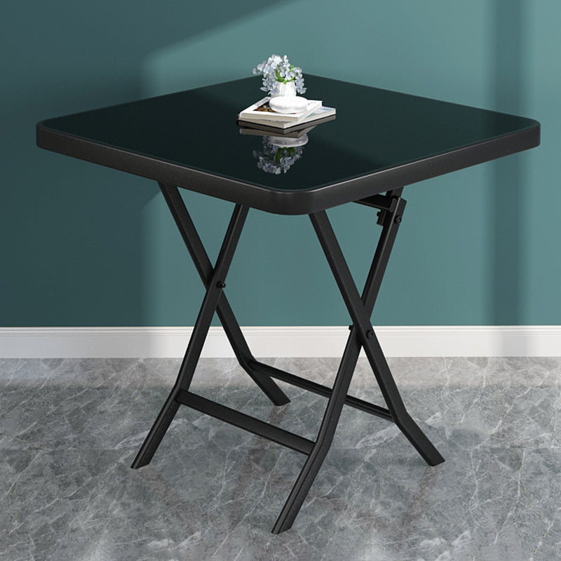 Glass Foldable Dining Table for 2 Person with Black Metal Base