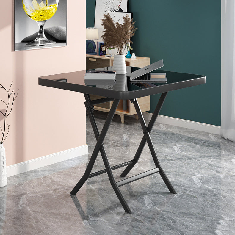 Glass Foldable Dining Table for 2 Person with Black Metal Base