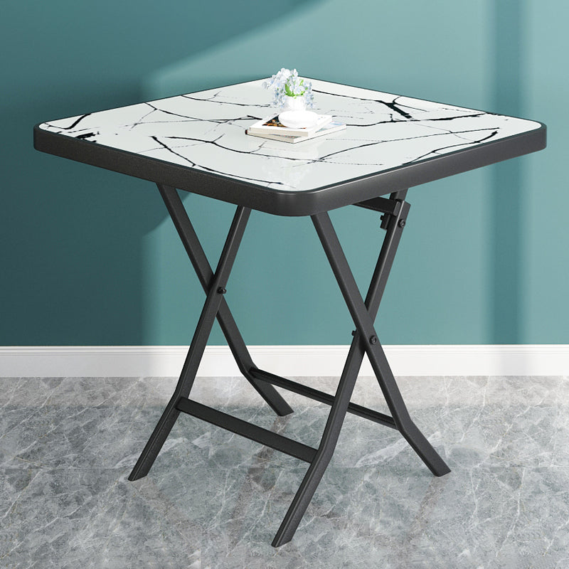 Glass Foldable Dining Table for 2 Person with Black Metal Base