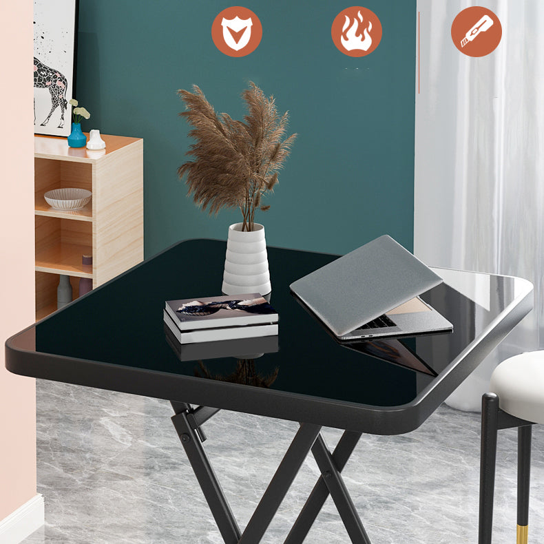 Glass Foldable Dining Table for 2 Person with Black Metal Base