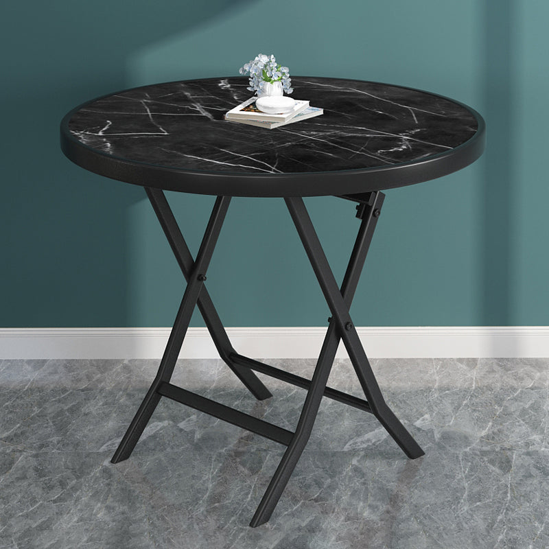 Glass Foldable Dining Table for 2 Person with Black Metal Base