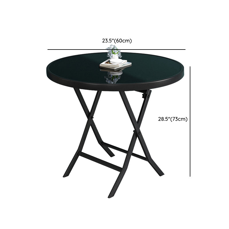 Glass Foldable Dining Table for 2 Person with Black Metal Base