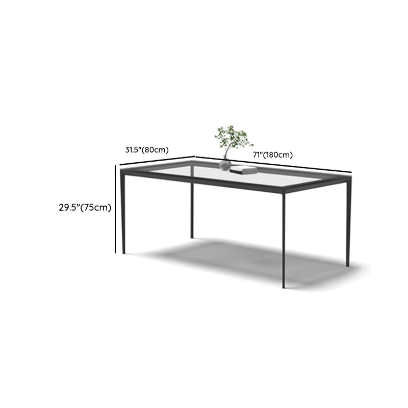 Modern Rectangle Dining Table Clear Glass Tabletop with Aluminum Legs