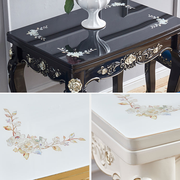 Glam Foldable Rectangle Dining Table Glass Tabletop with Wood Legs
