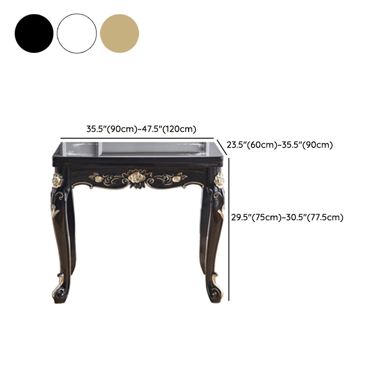 Glam Foldable Rectangle Dining Table Glass Tabletop with Wood Legs