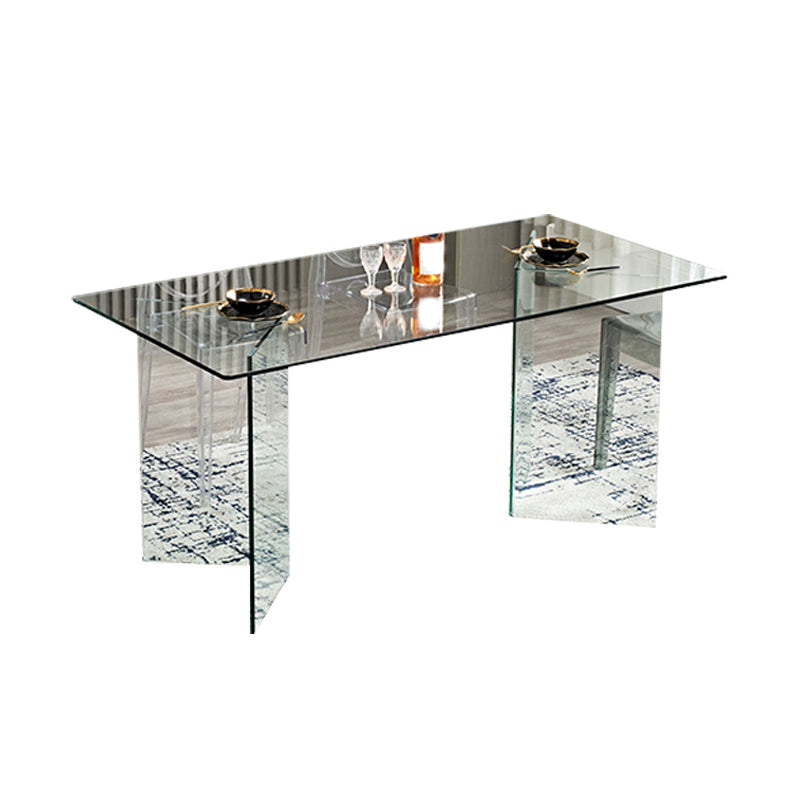 Modern Rectangle Glass Top Dining Table with Double Pedestal Base