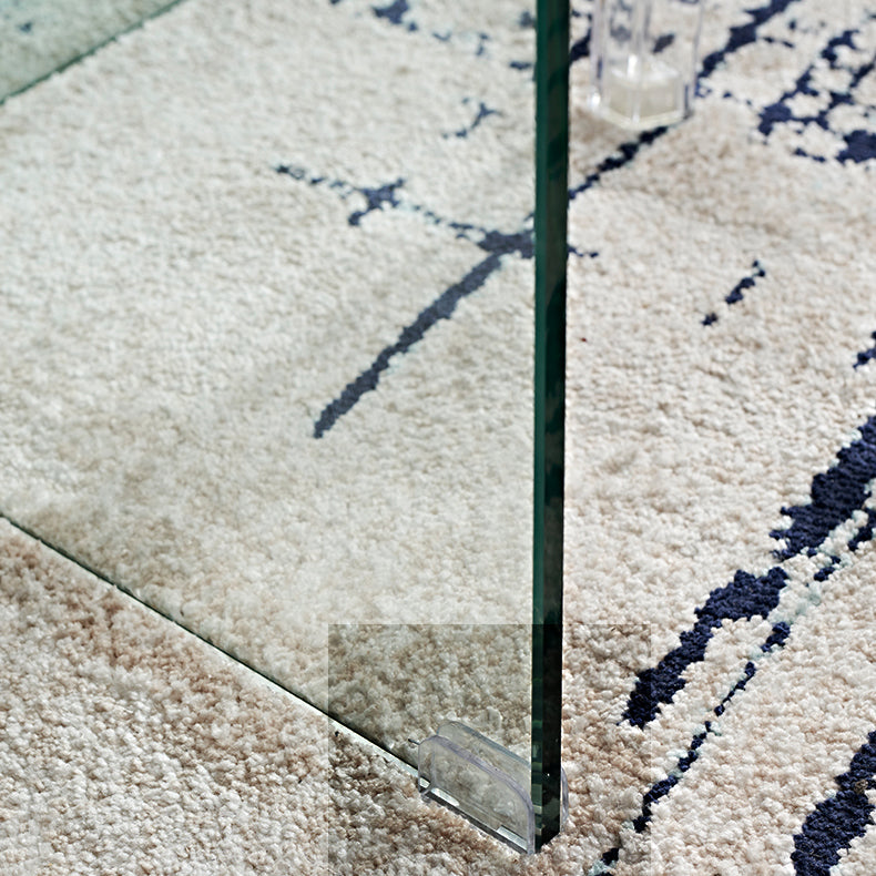 Modern Rectangle Glass Top Dining Table with Double Pedestal Base