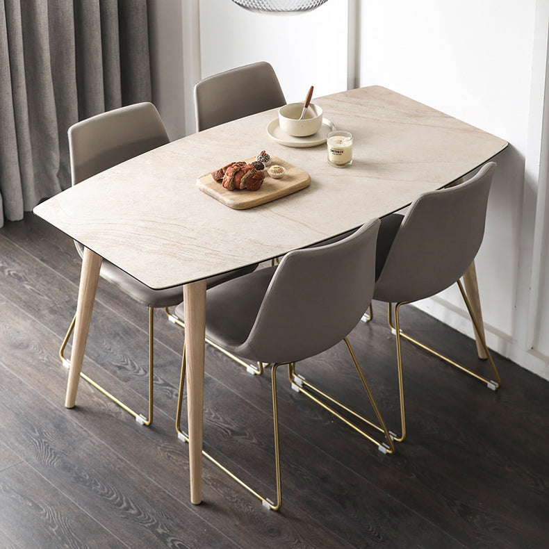 Modern Rectangle Ceramic Top Dining Table with Wood Legs for Living Room