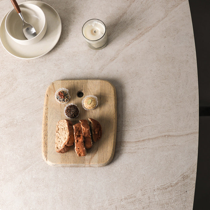 Modern Rectangle Ceramic Top Dining Table with Wood Legs for Living Room