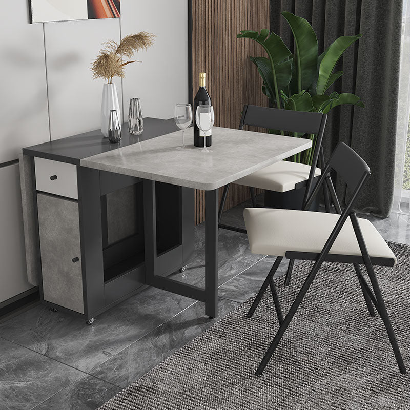 Modern Foldable Wood Top Dining Table Extendable for Small Spaces in Grey