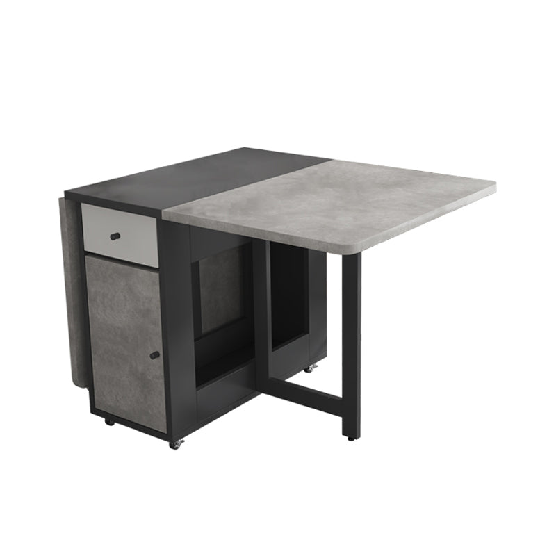 Modern Foldable Wood Top Dining Table Extendable for Small Spaces in Grey