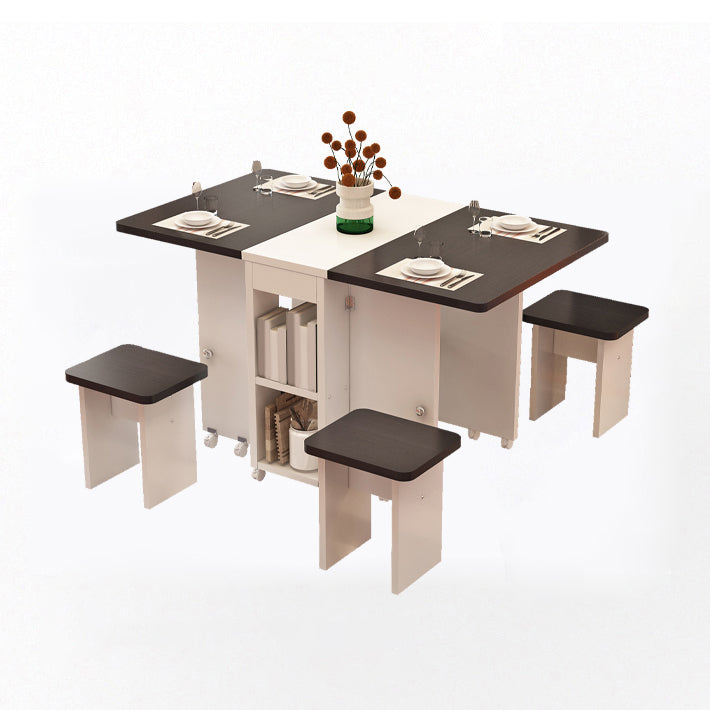 Wooden Foldable Dining Table Extendable for Small Spaces with Storage
