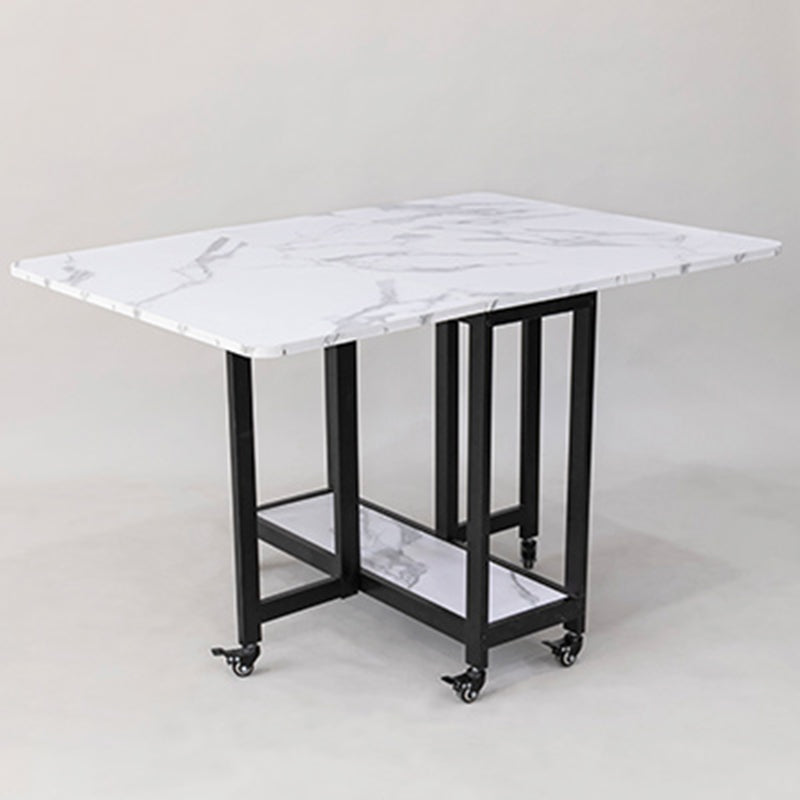 Modern Foldable Dining Table Rectangle Glass Tabletop with Metal Trestle Base
