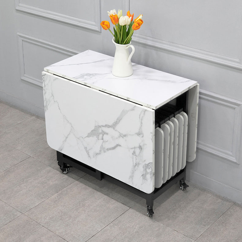 Modern Foldable Dining Table Rectangle Glass Tabletop with Metal Trestle Base