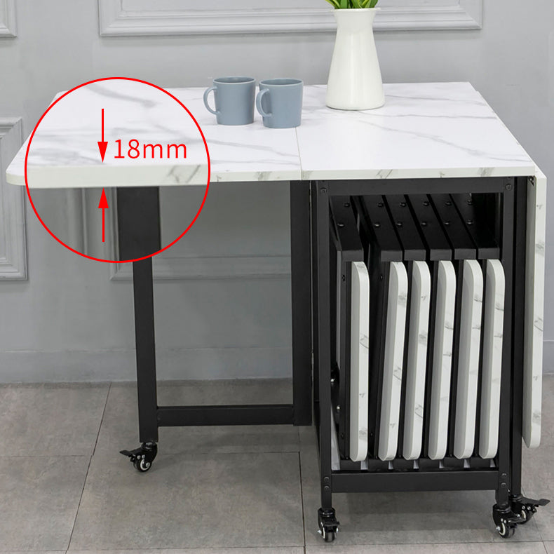 Modern Foldable Dining Table Rectangle Glass Tabletop with Metal Trestle Base