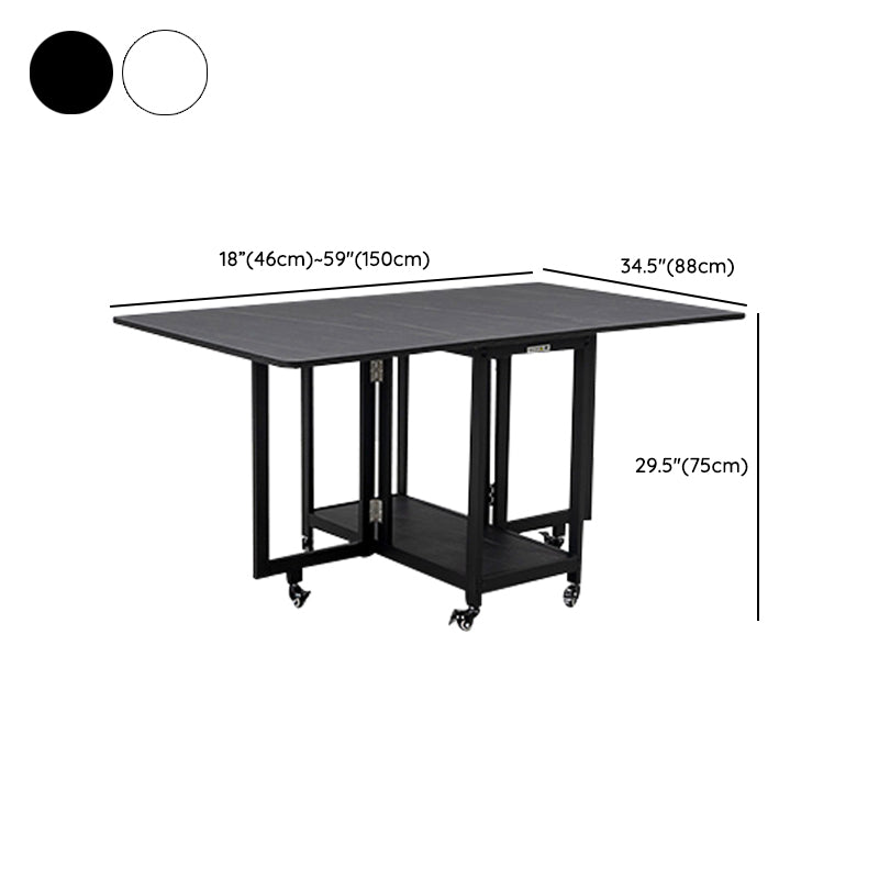Modern Foldable Dining Table Rectangle Glass Tabletop with Metal Trestle Base