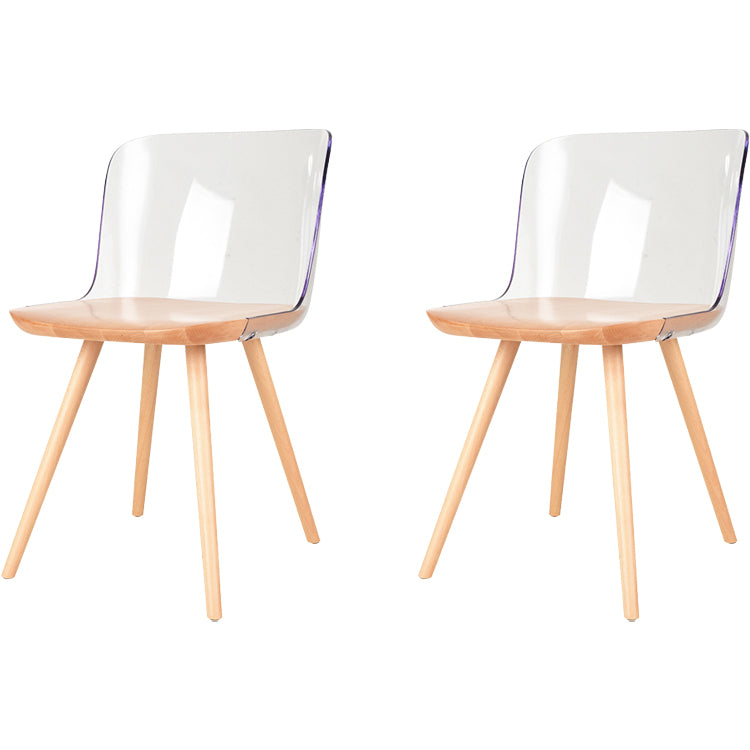 Contemporary Style Acrylic Low Back Wooden Legs Dining Chairs