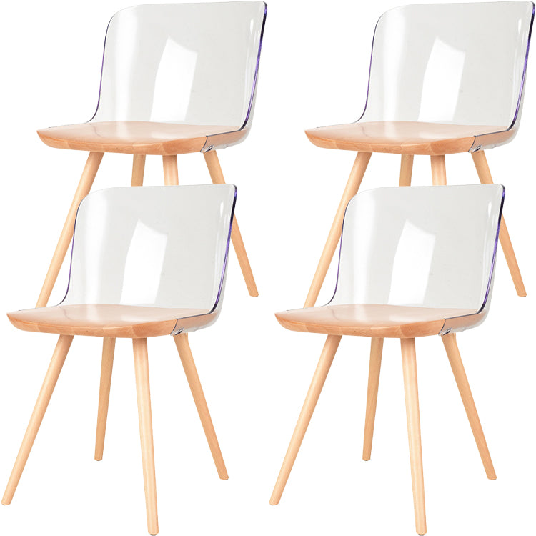 Contemporary Style Acrylic Low Back Wooden Legs Dining Chairs