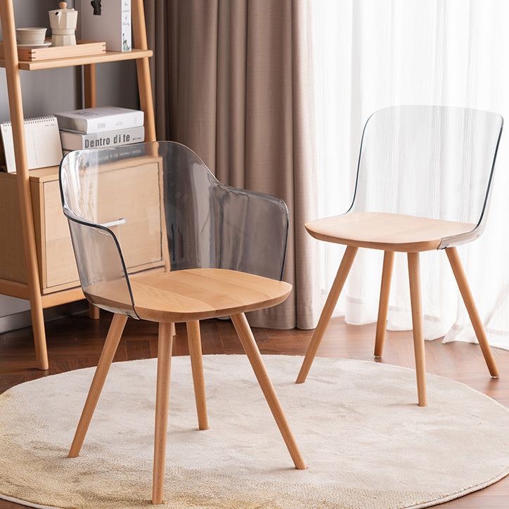 Contemporary Style Acrylic Low Back Wooden Legs Dining Chairs