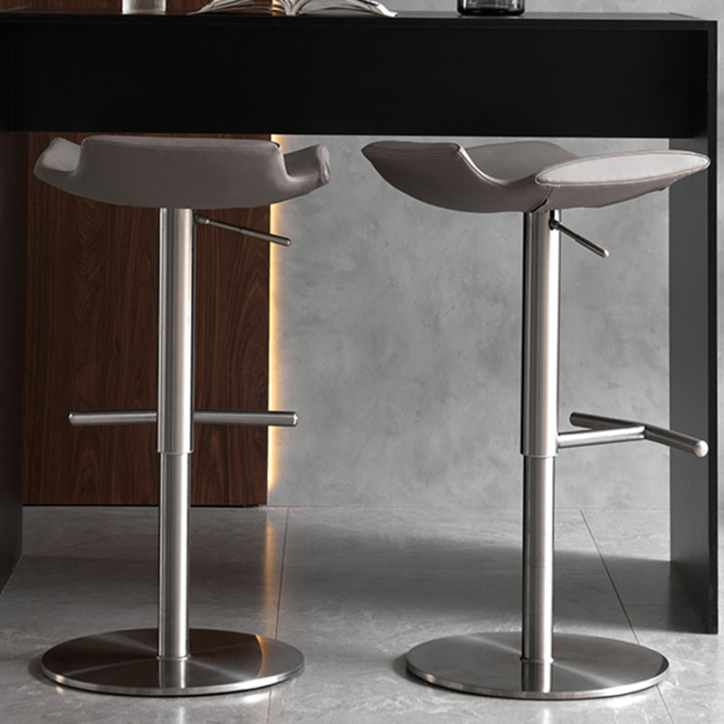 Contemporary Adjustable Backless Counter High Stool with Leather Cushion