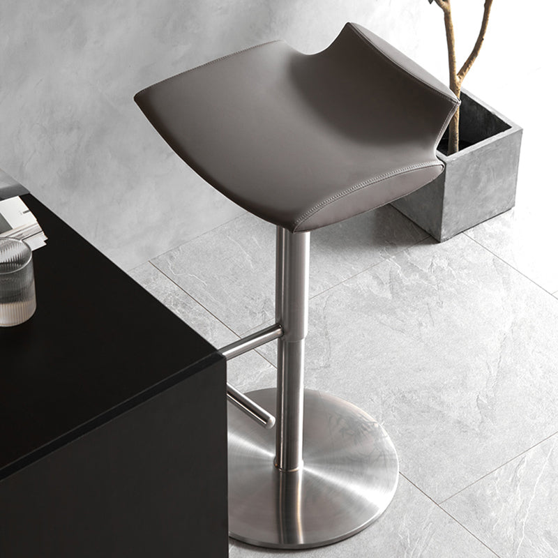 Contemporary Adjustable Backless Counter High Stool with Leather Cushion