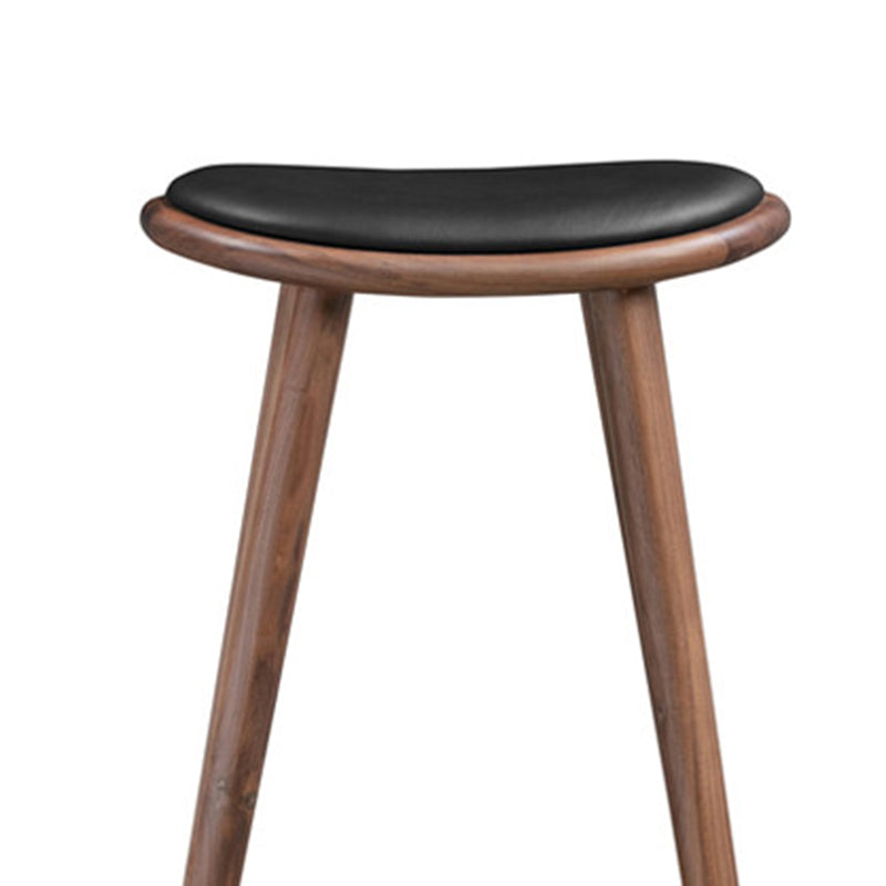 Contemporary Solid Wood Backless Counter High Stool with Leather Cushion