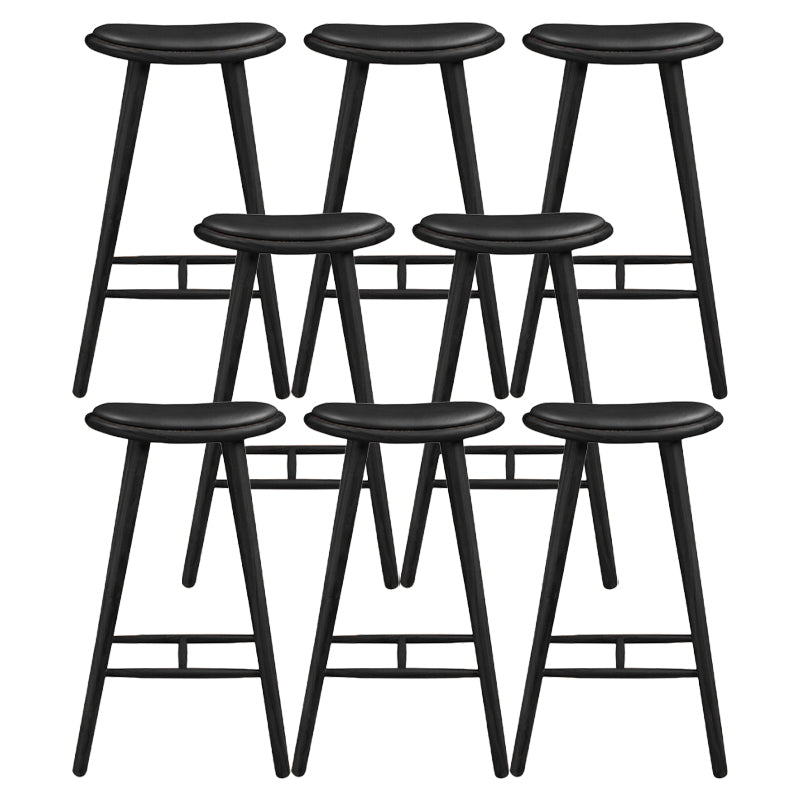 Contemporary Solid Wood Backless Counter High Stool with Leather Cushion