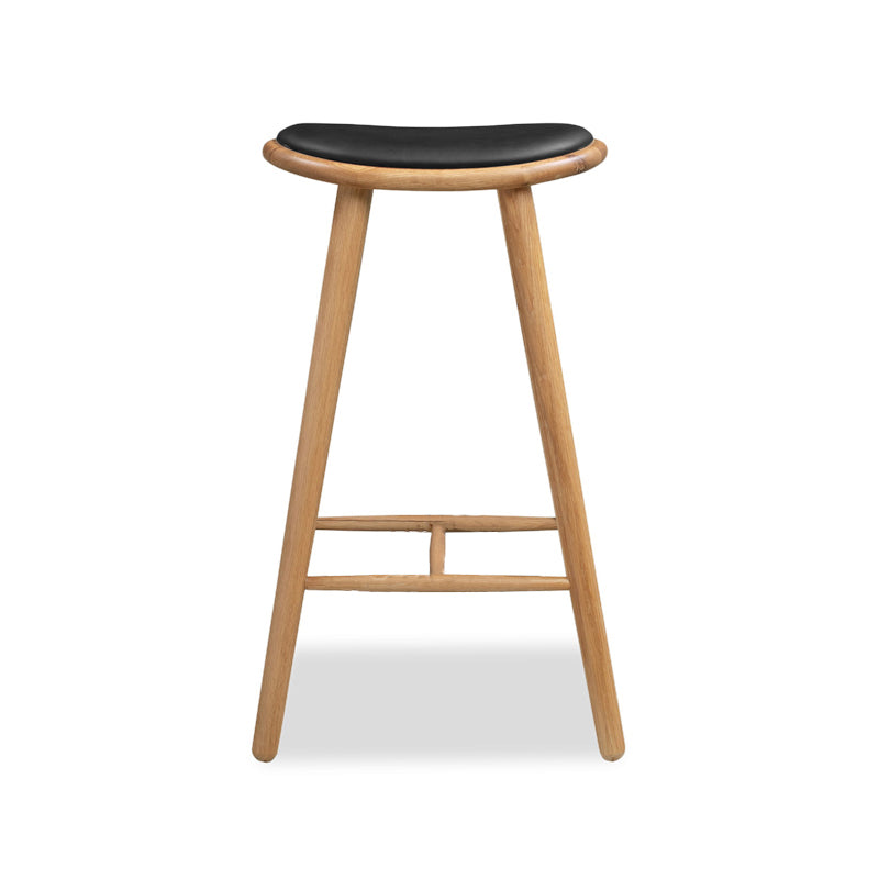 Contemporary Solid Wood Backless Counter High Stool with Leather Cushion
