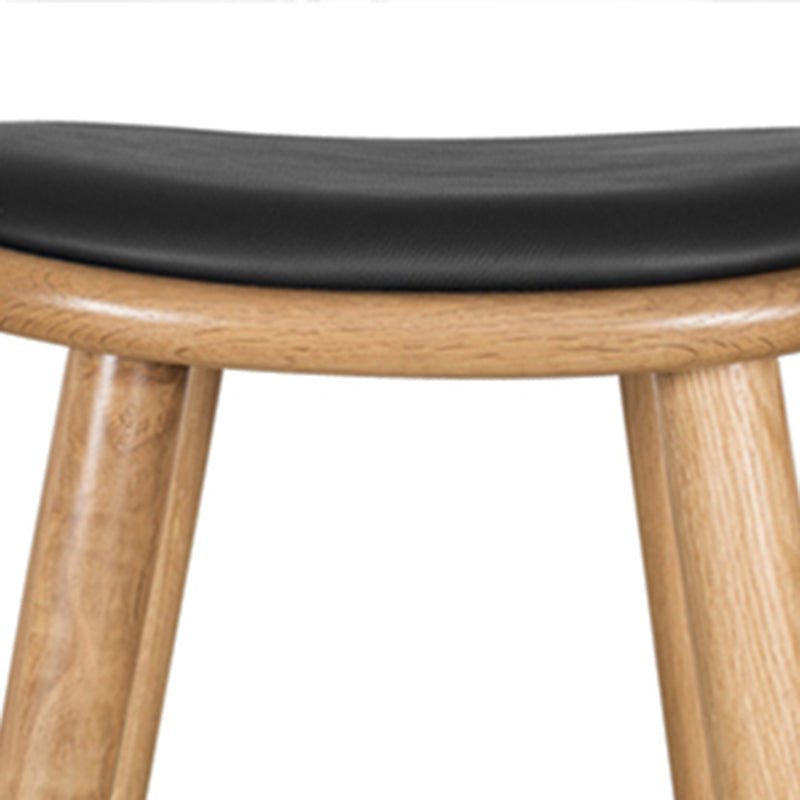 Contemporary Solid Wood Backless Counter High Stool with Leather Cushion